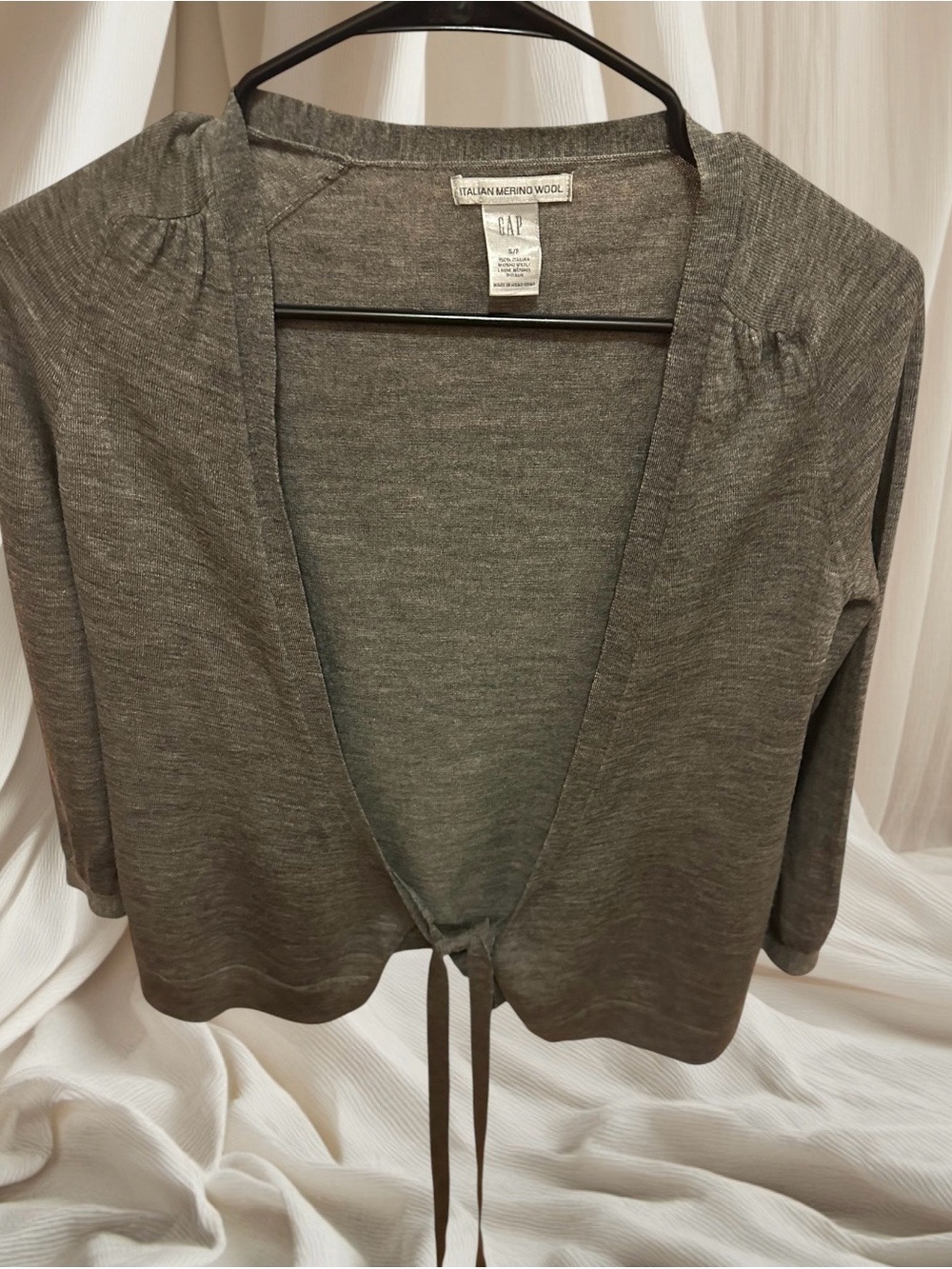 GAP Women's Gray Merino Wool Tie-Front Cardigan